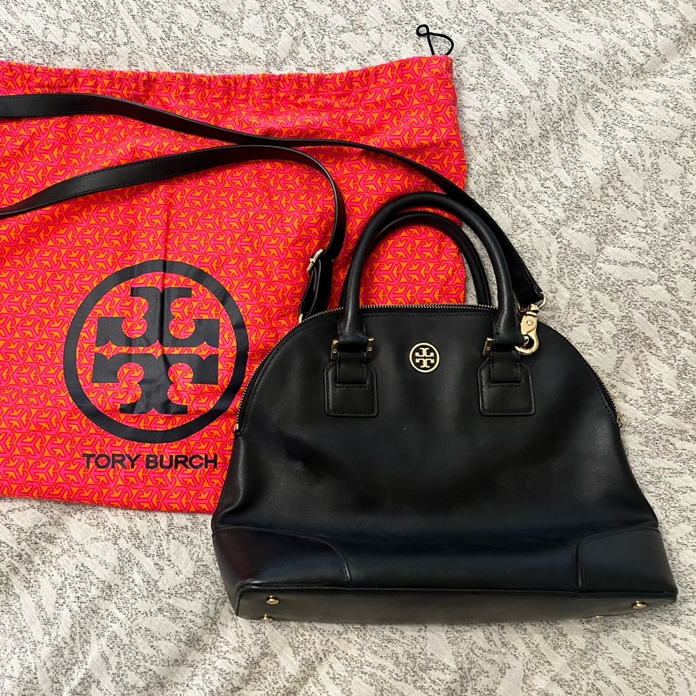 Tory Burch Robinson Black Saffiano Leather Domed Satchel Bag